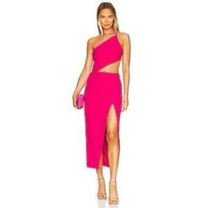 Bardot Luna Cut Out Strappy Midi Dress in Pink Punch L